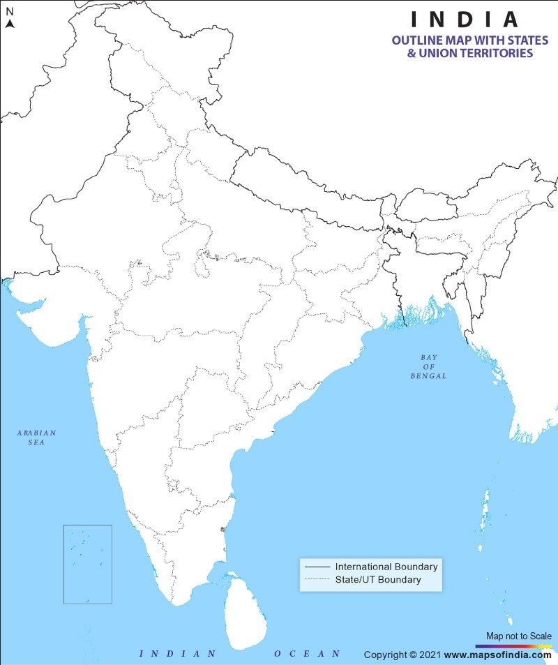 Official India Outline Map with States & Union Territories